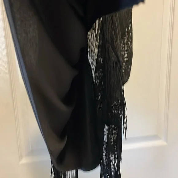 Vintage black fringed long skirt boho gatsby romantic goth witchy - Picture 5 of 8